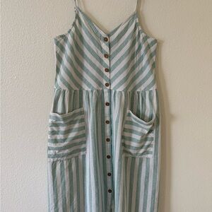 Hanna Andersson Women's Sundress Size L Knee Length Linen Blend Stripes